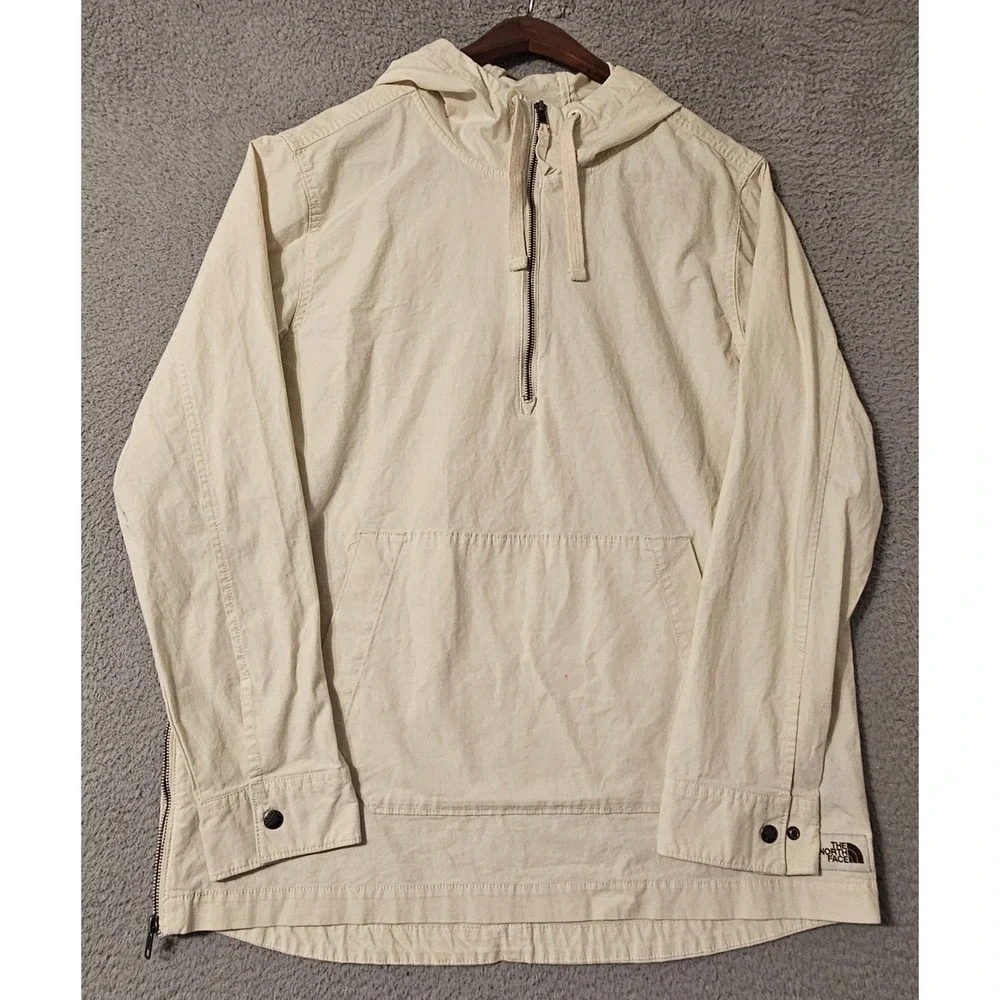 The North Face Mens Half Zip Anorak Pullover Hoodie Beige Cream Medium Ripstop